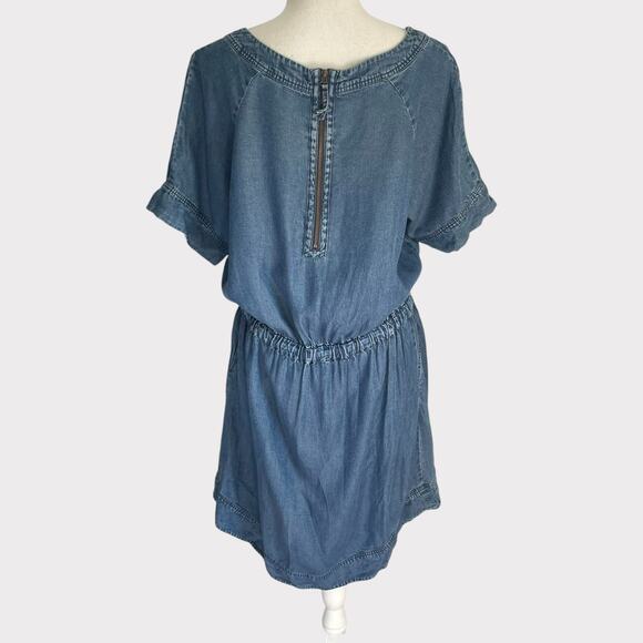 J.Crew Lightweight Washed Chambray Dress Short Sleeve Pockets Size XL Tie Waist - Picture 7 of 12